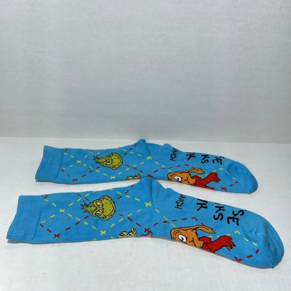 2025 McDONALD'S Grinch Socks Christmas Adult Happy Meal Blue Socks